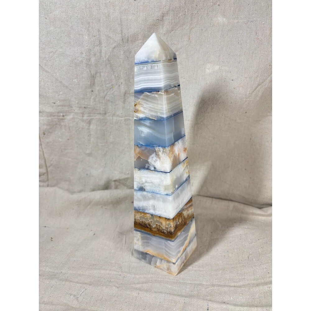 Layered Marble Obelisk Neoclassical Grand Tour White Blue Tan 10"